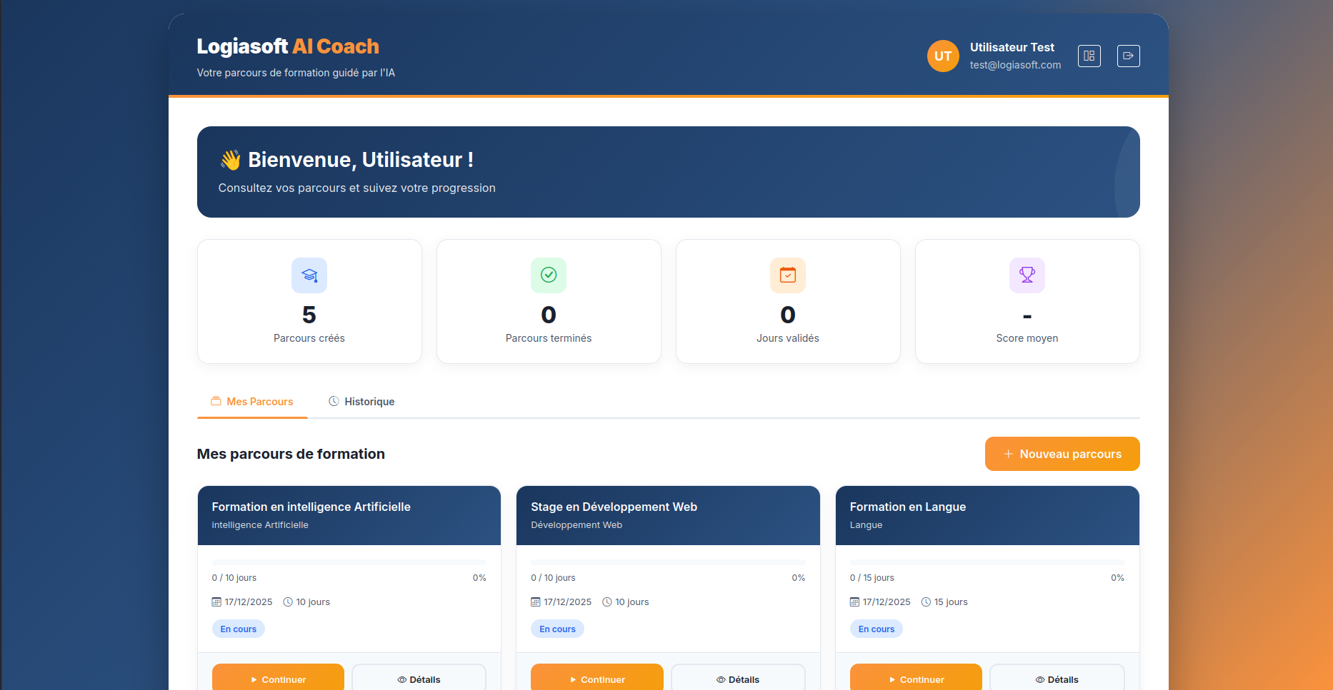 Dashboard de suivi de progression