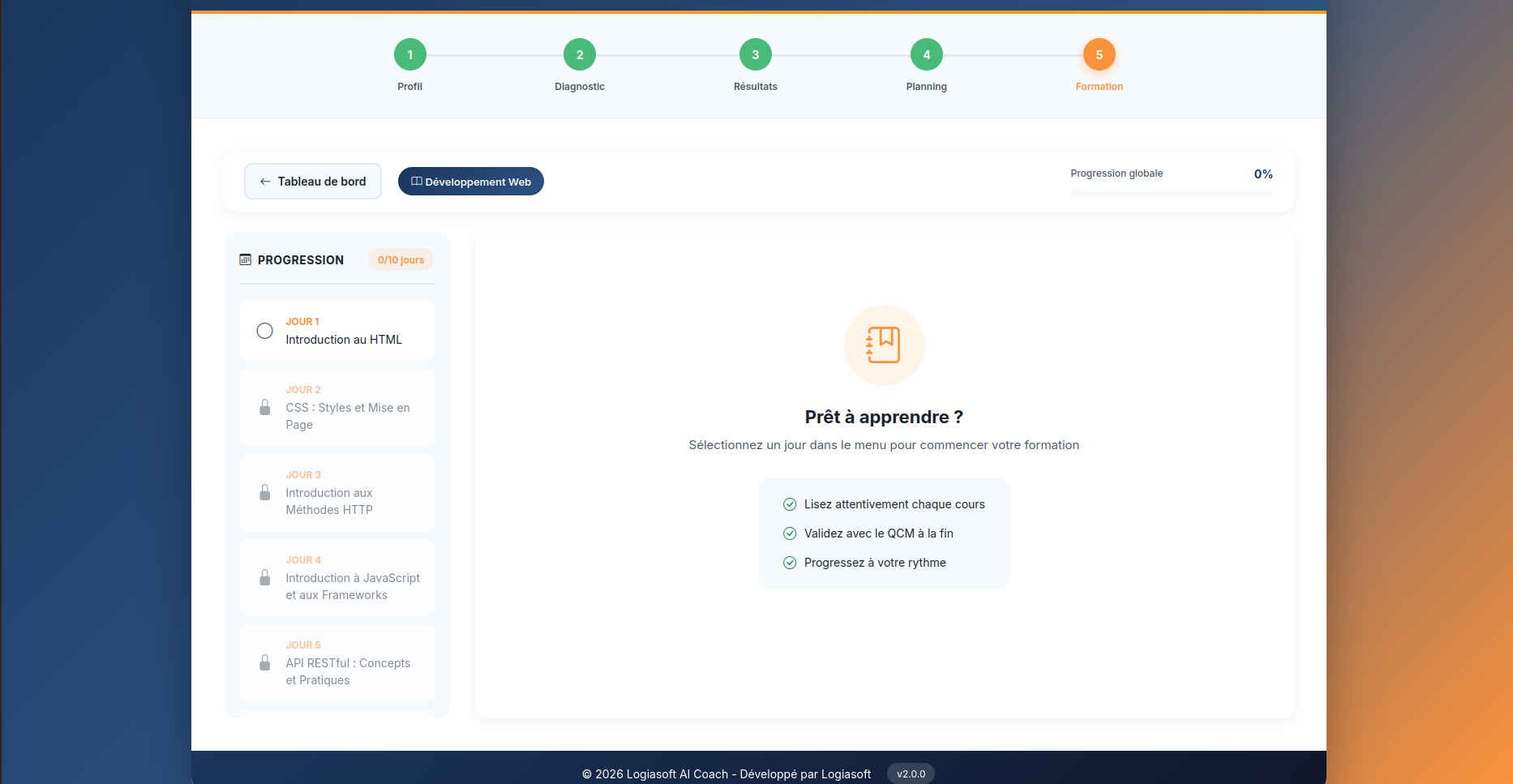 Interface des modules de formation